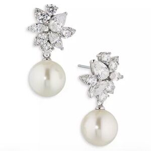 Nadri Chiara Stone Cluster Imitation Pearl Drop Earrings